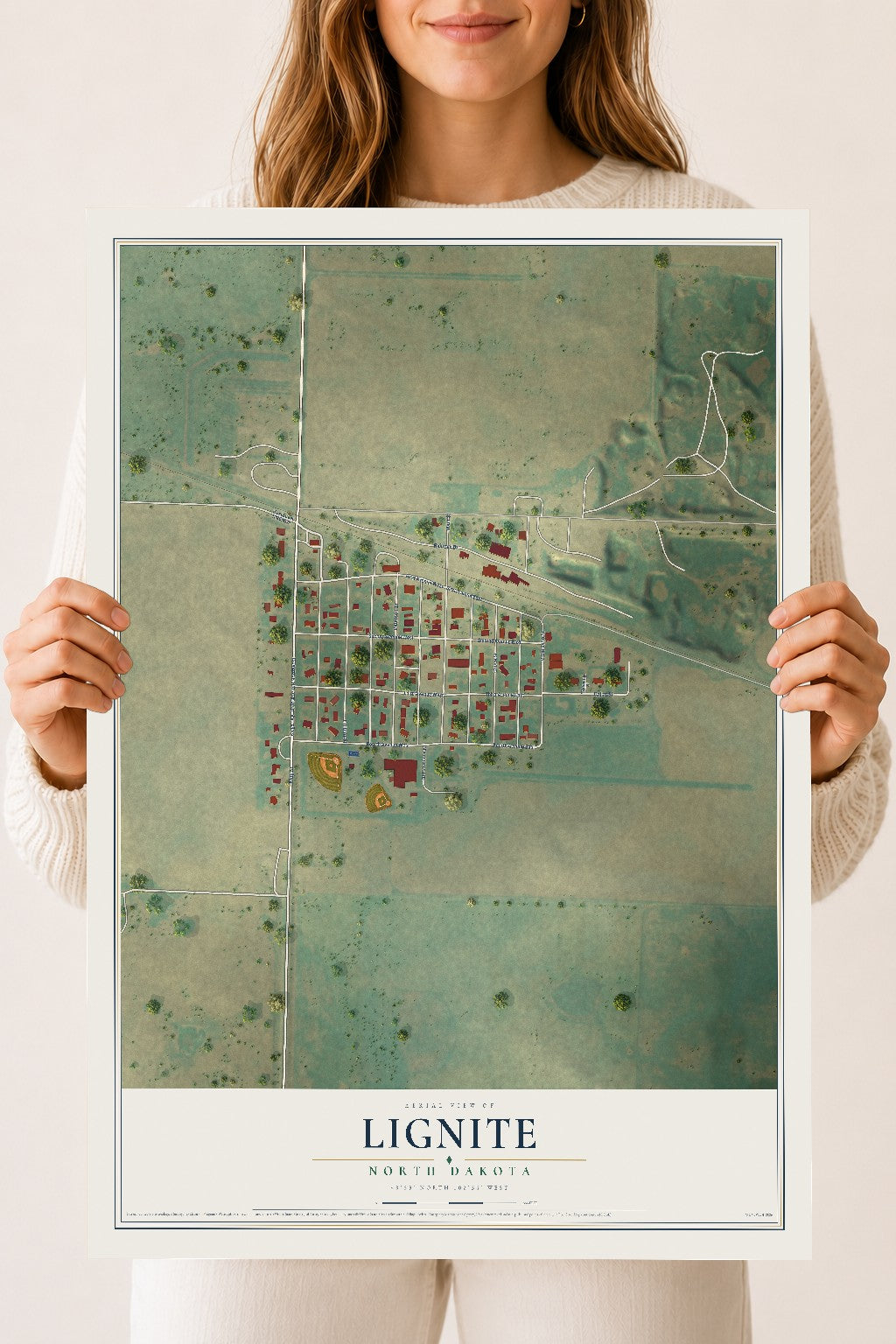 Map of Lignite, North Dakota, 18 x 24 inch unframed archival matte print