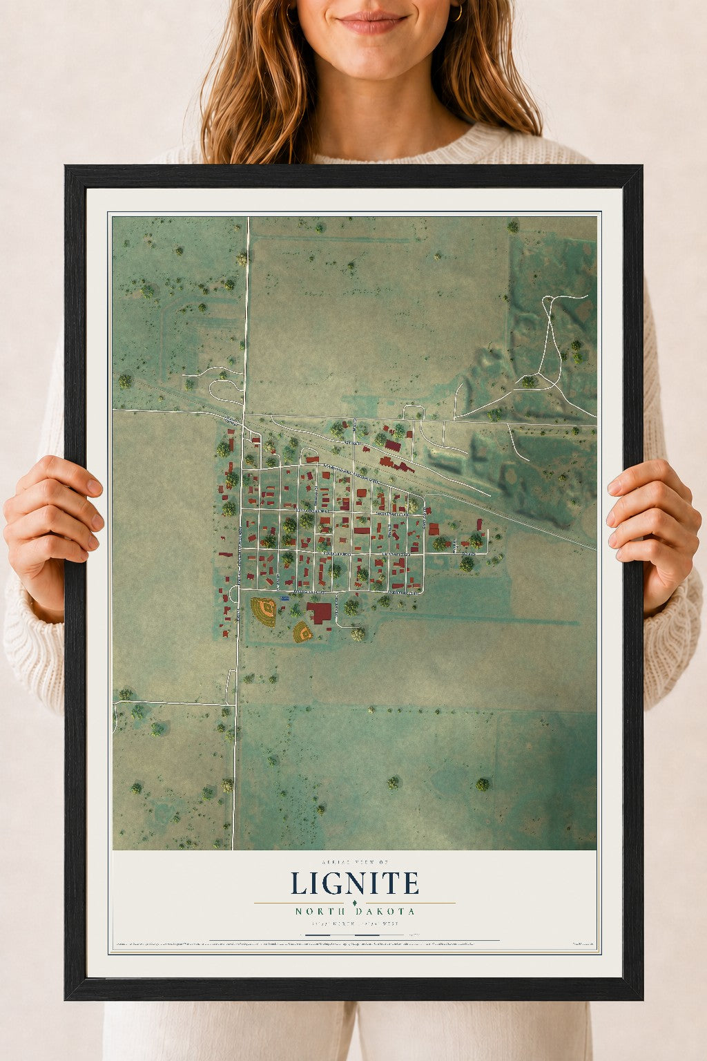 Map of Lignite, North Dakota, 18 x 24 inch print in a black wood frame