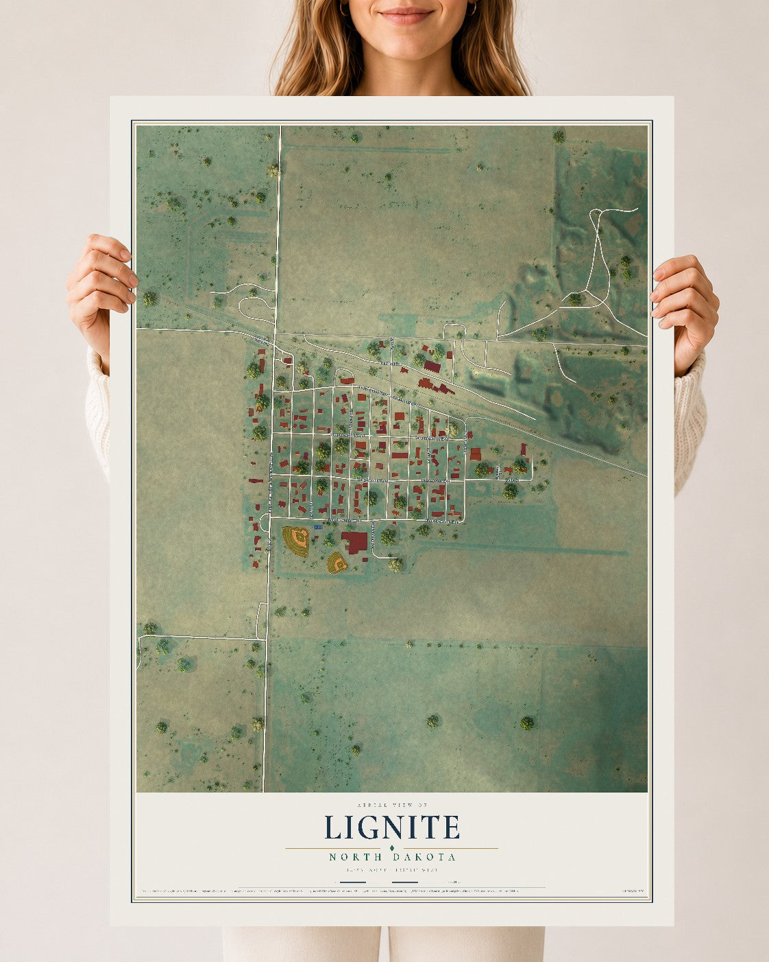 Map of Lignite, North Dakota, 24 x 36 inch unframed archival matte print