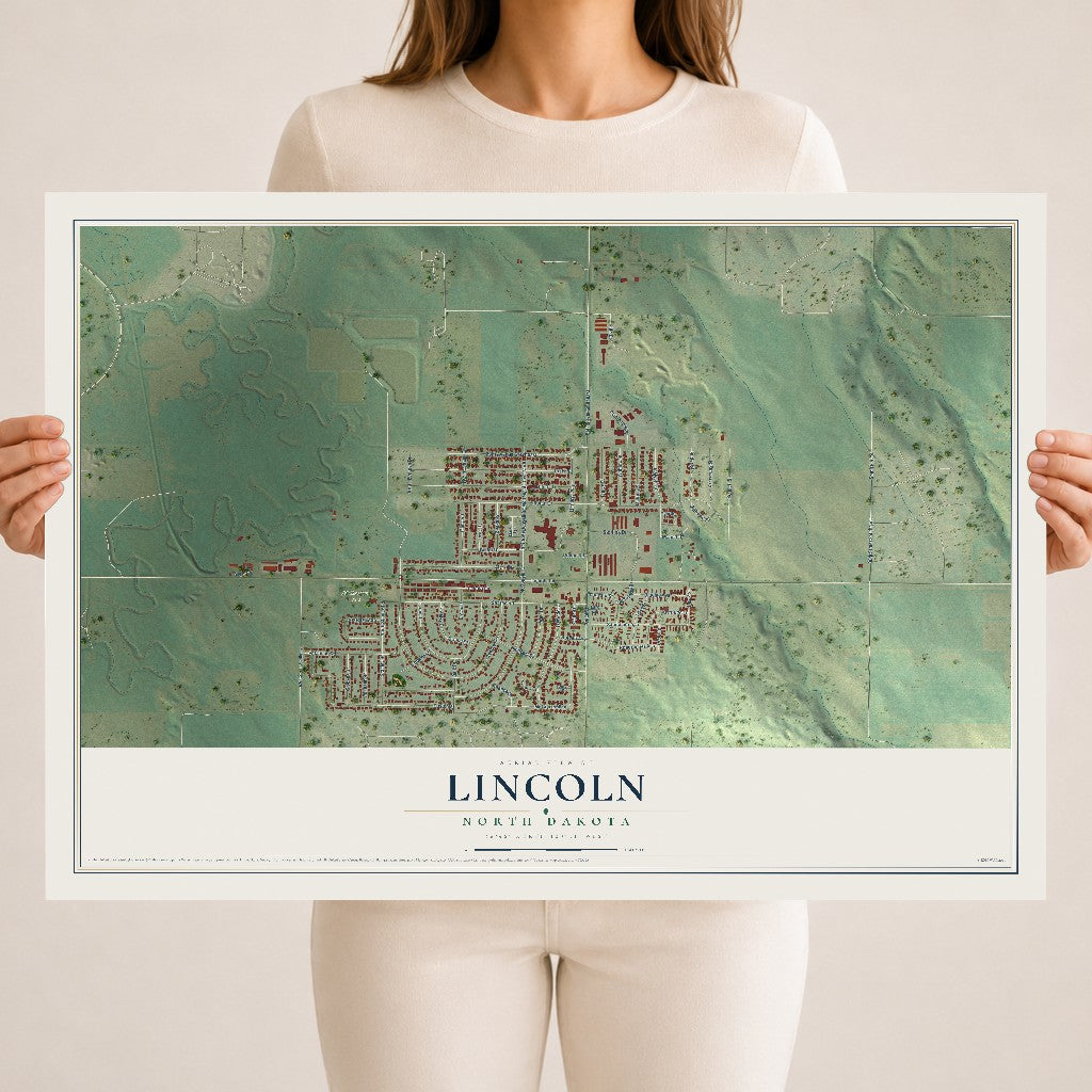 Map of Lincoln, North Dakota, 18 x 24 inch unframed archival matte print