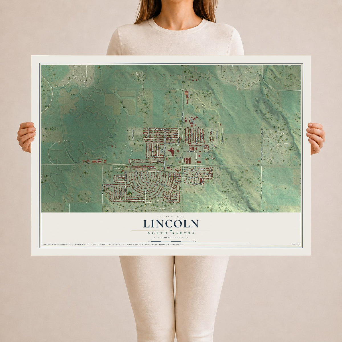Map of Lincoln, North Dakota, 24 x 36 inch unframed archival matte print