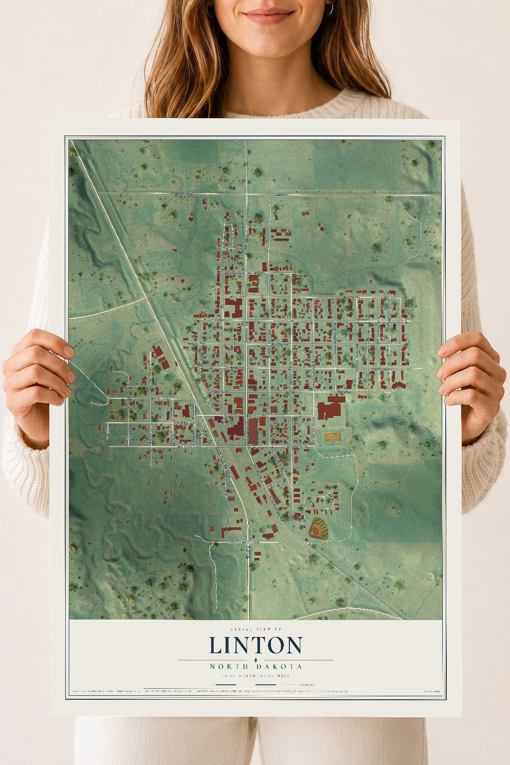 Map of Linton, North Dakota, 18 x 24 inch unframed archival matte print