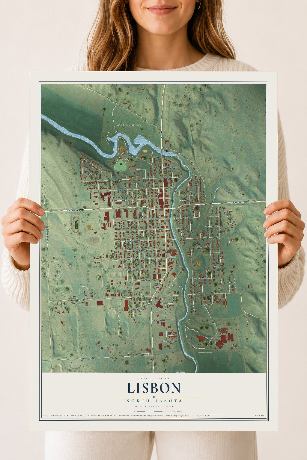 Map of Lisbon, North Dakota, 18 x 24 inch unframed archival matte print