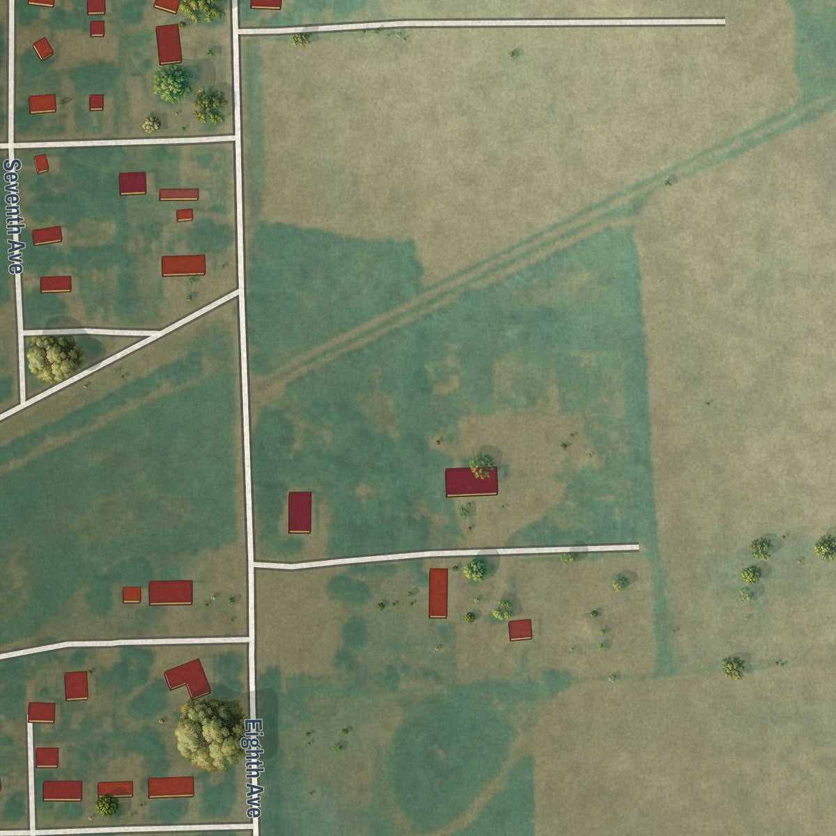 Second close-up of the map of Litchville, North Dakota print showing more streets and buildings