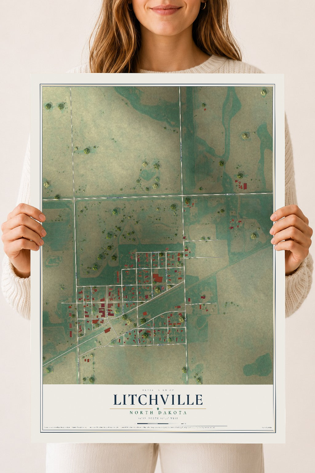 Map of Litchville, North Dakota, 18 x 24 inch unframed archival matte print