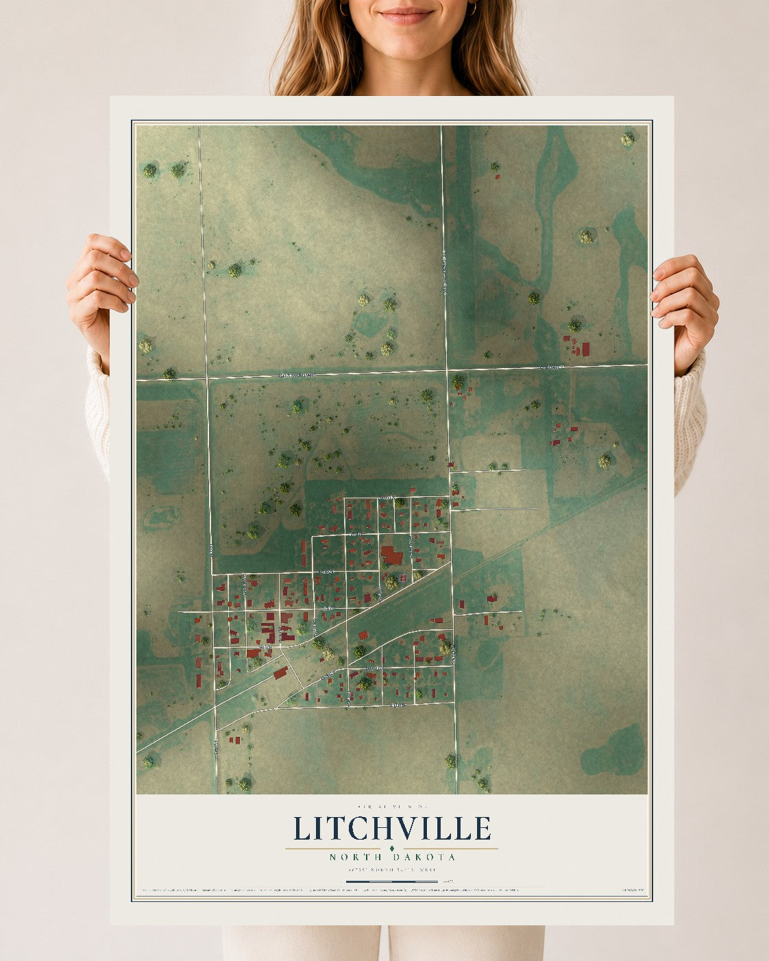 Map of Litchville, North Dakota, 24 x 36 inch unframed archival matte print