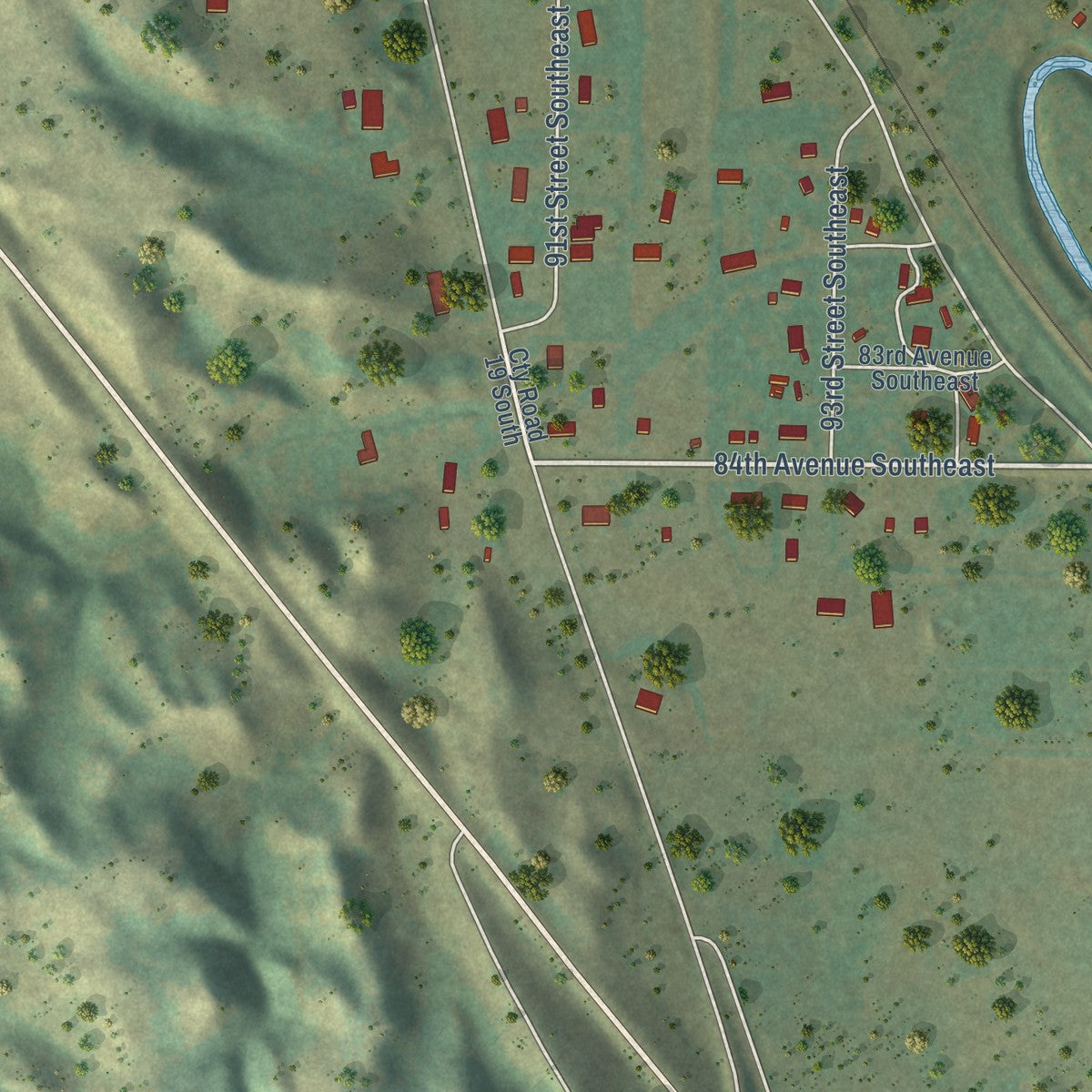 Close-up of the map of Logan, North Dakota print showing street and building detail