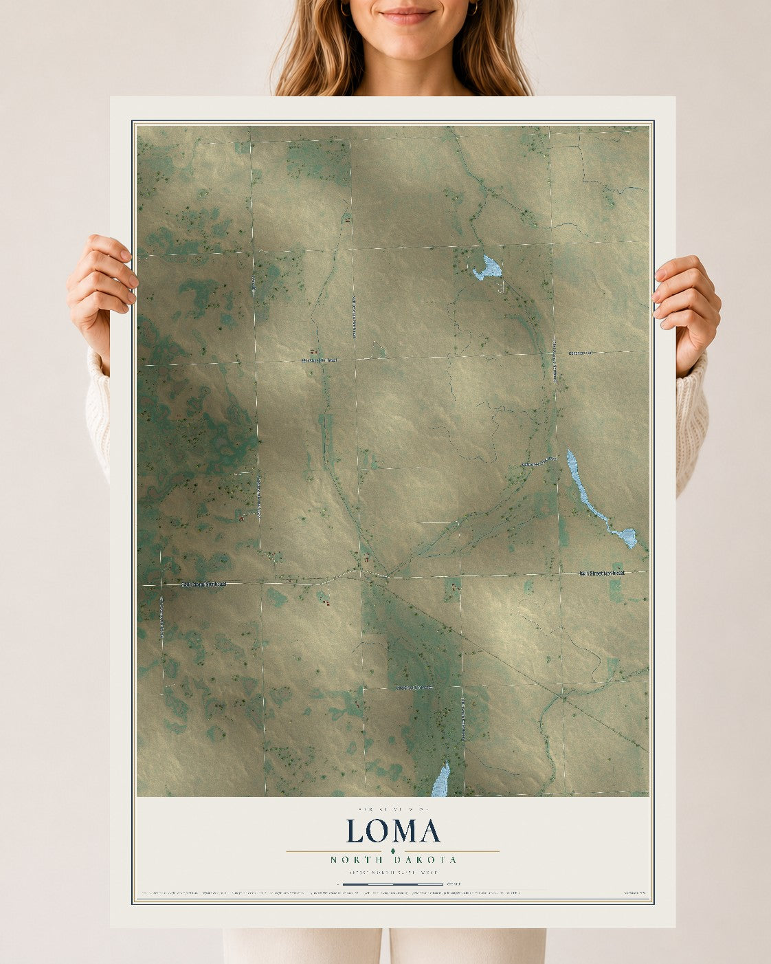 Map of Loma, North Dakota, 24 x 36 inch unframed archival matte print