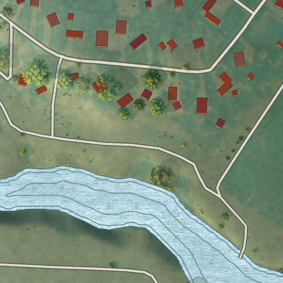 Close-up of the map of Long Creek, North Dakota print showing street and building detail