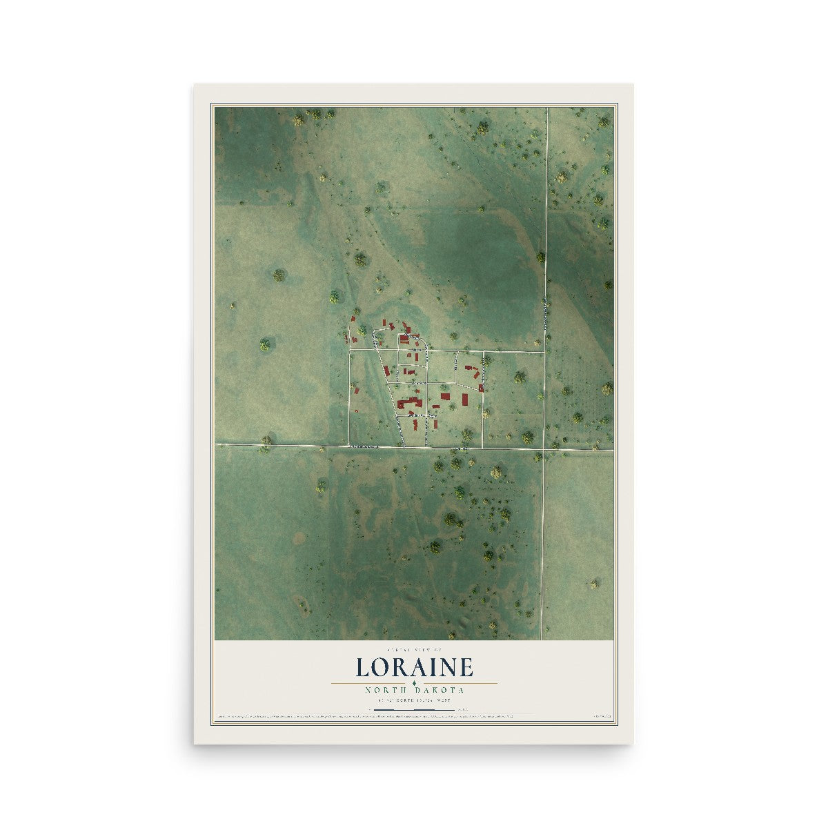 Map of Loraine, North Dakota, 12 x 18 inch unframed archival matte print