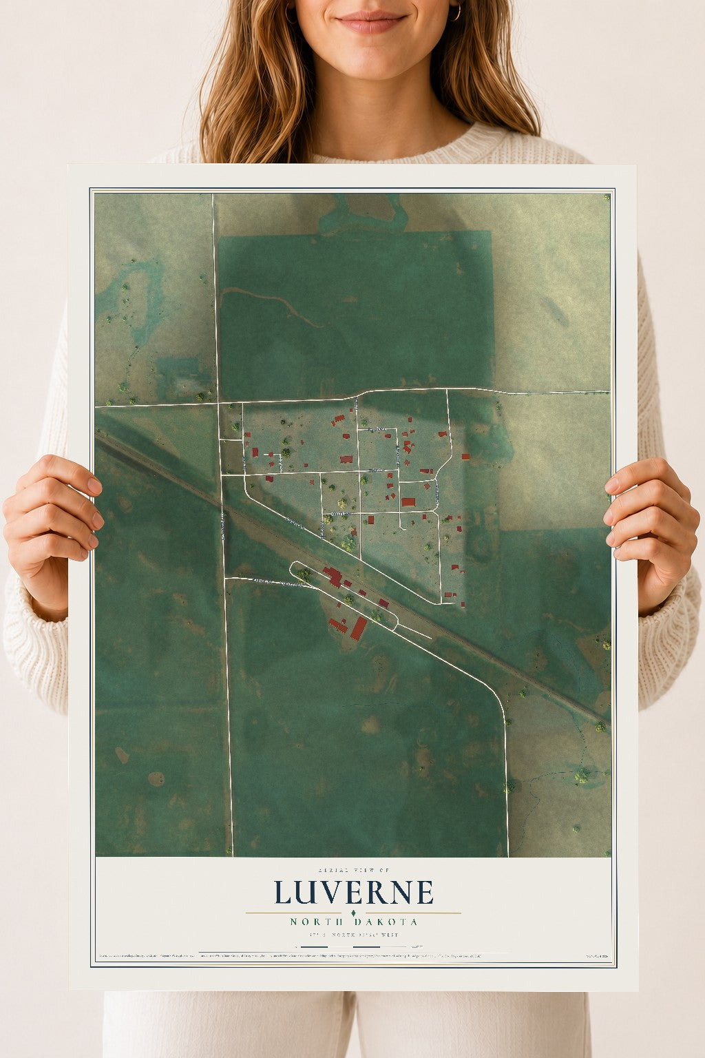 Map of Luverne, North Dakota, 18 x 24 inch unframed archival matte print