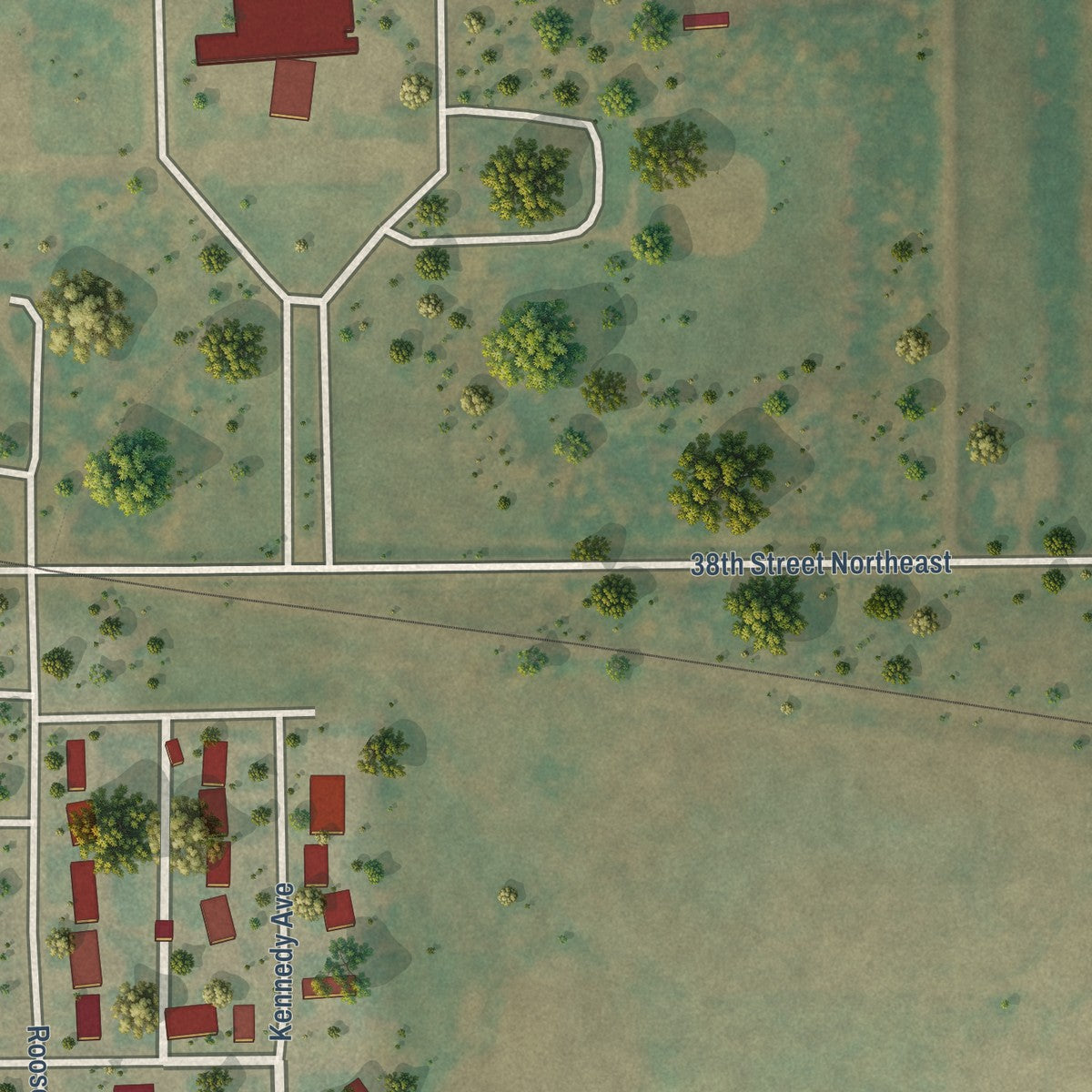 Second close-up of the map of Maddock, North Dakota print showing more streets and buildings