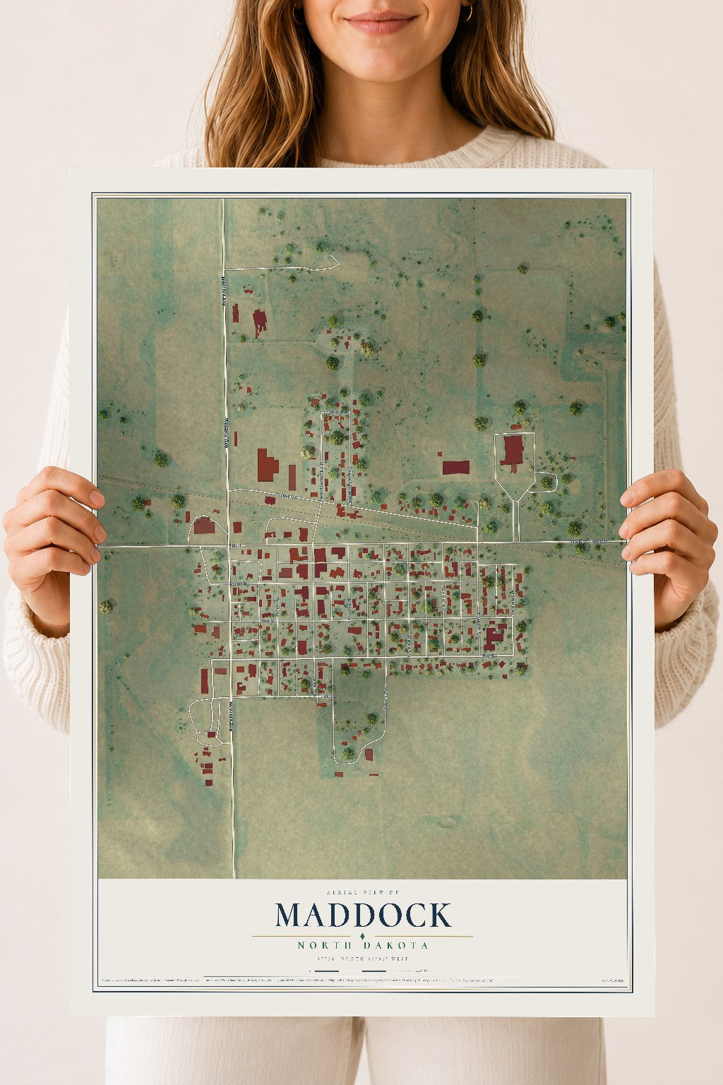 Map of Maddock, North Dakota, 18 x 24 inch unframed archival matte print