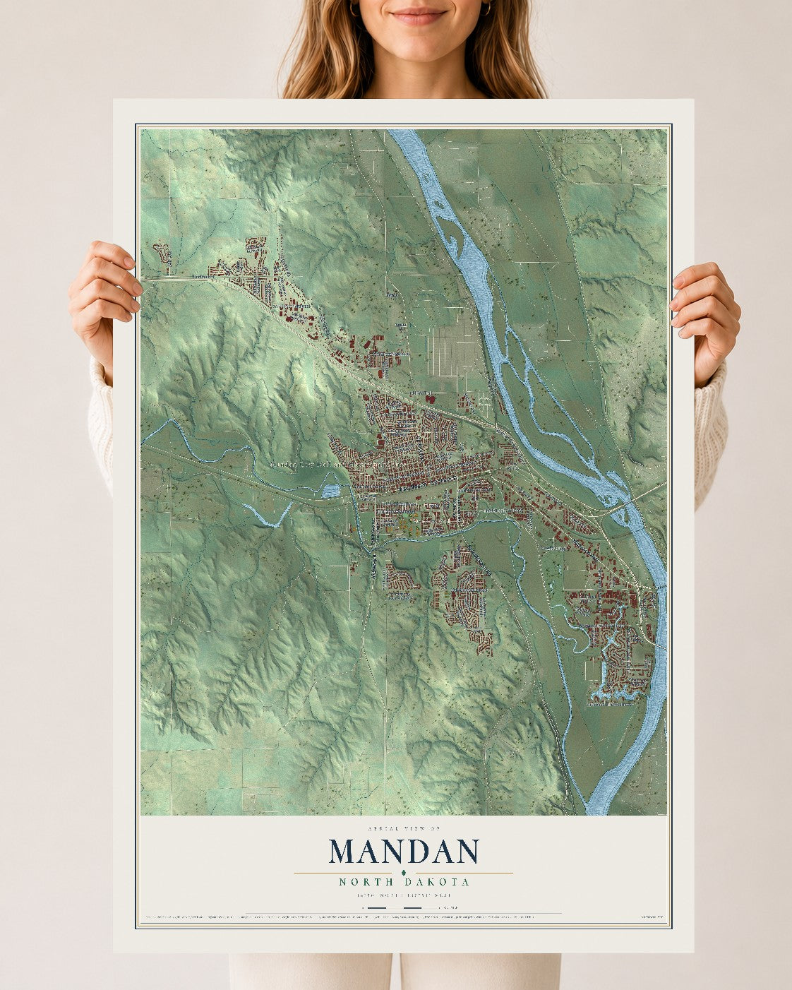 Map of Mandan, North Dakota, 24 x 36 inch unframed archival matte print