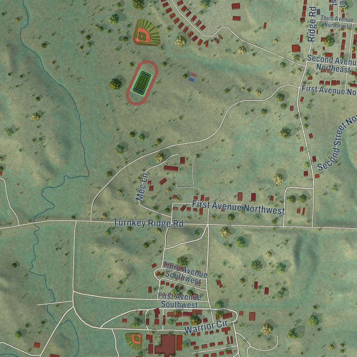 Close-up of the map of Mandaree, North Dakota print showing street and building detail