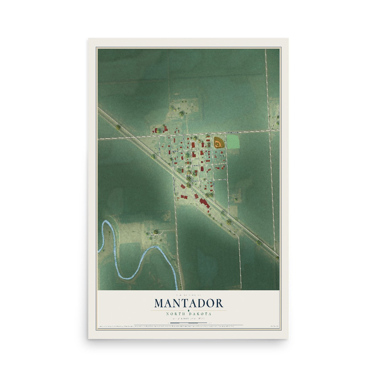 Map of Mantador, North Dakota, 12 x 18 inch unframed archival matte print