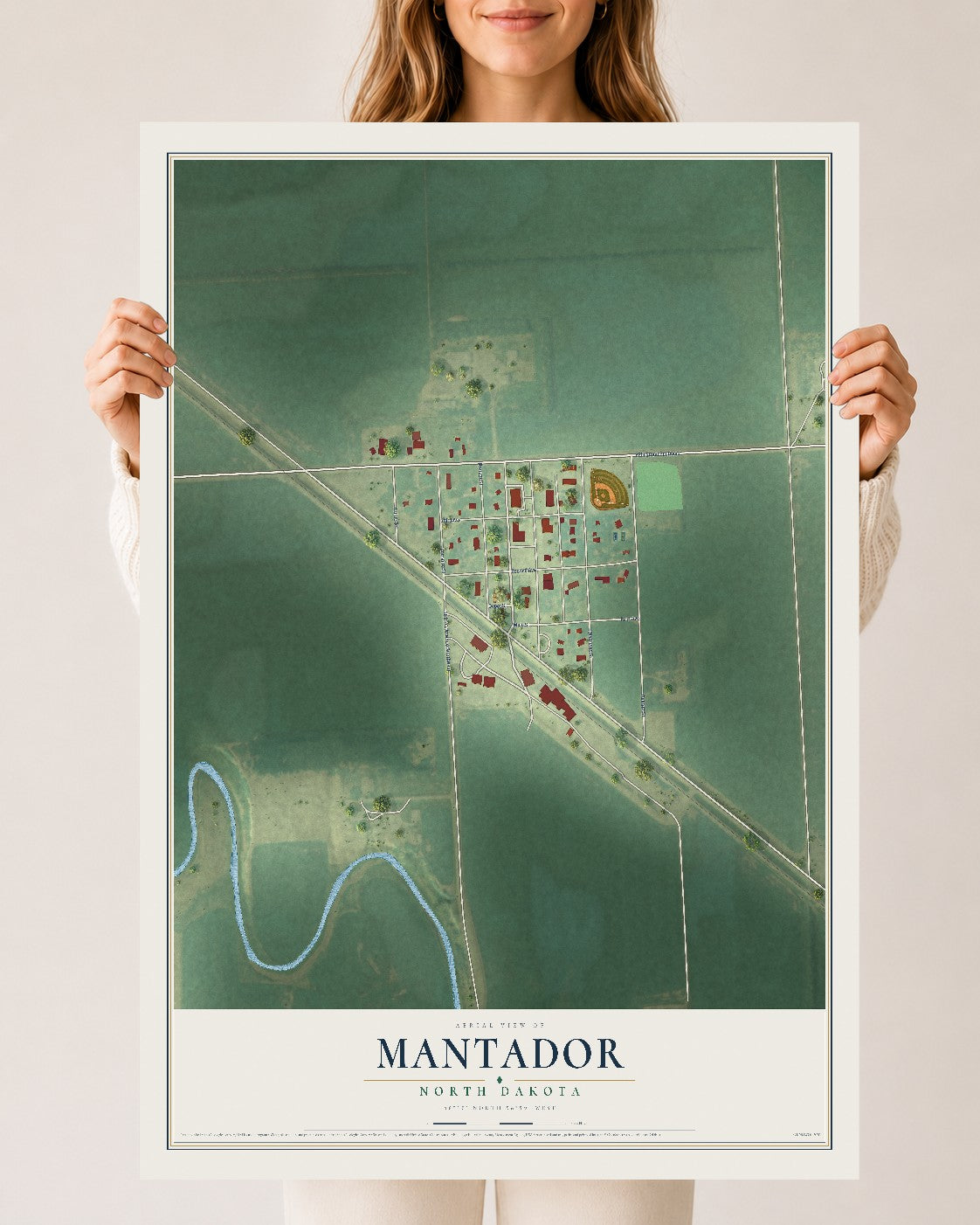Map of Mantador, North Dakota, 24 x 36 inch unframed archival matte print