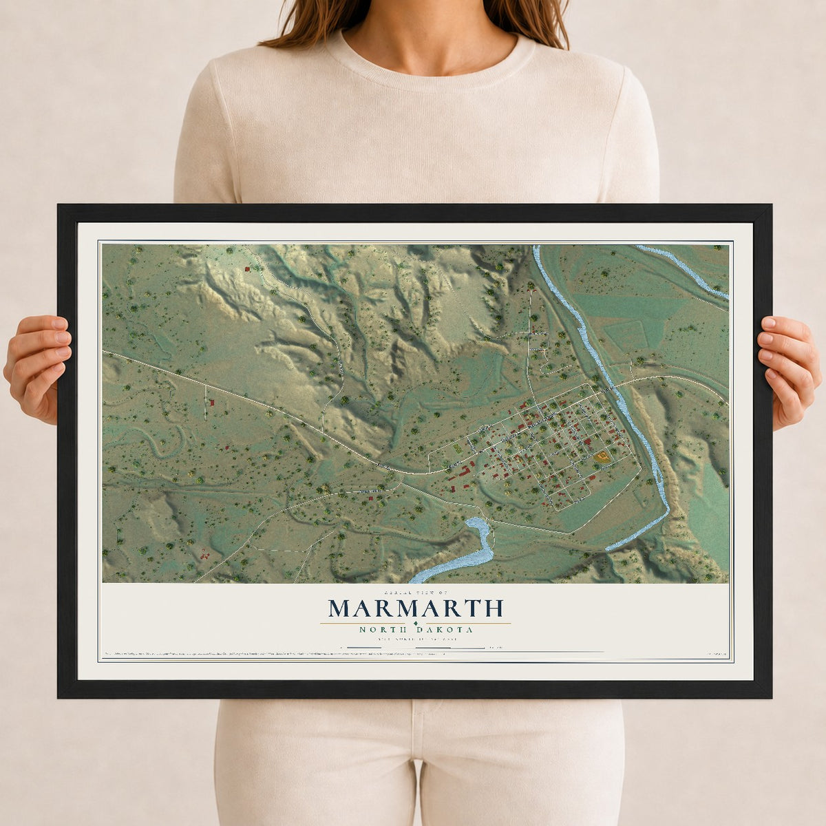 Map of Marmarth, North Dakota, 12 x 18 inch print in a black wood frame