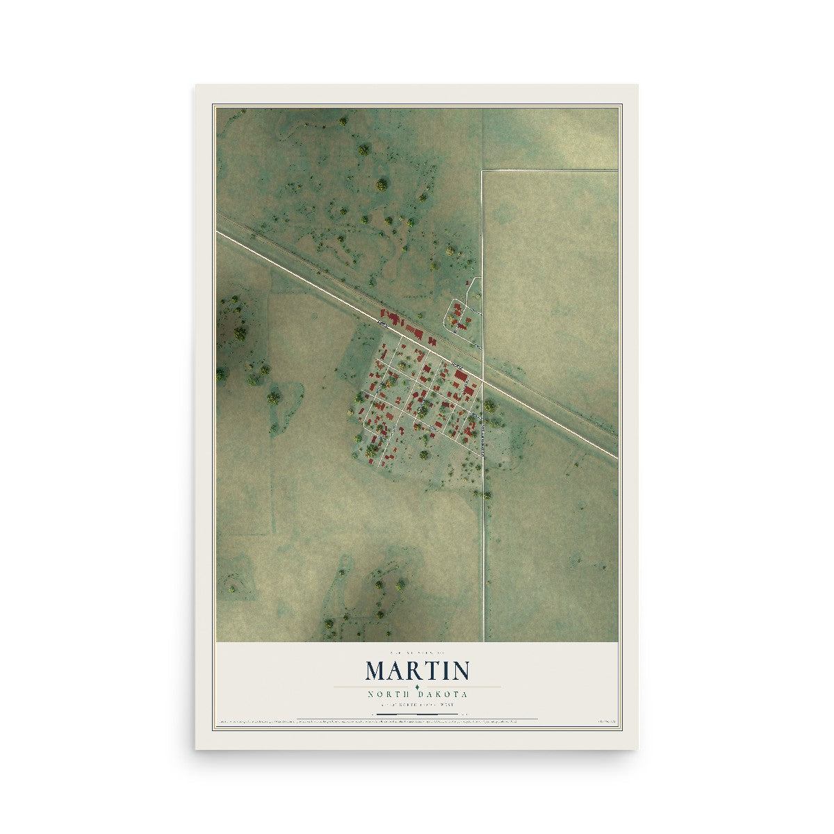 Map of Martin, North Dakota, 12 x 18 inch unframed archival matte print