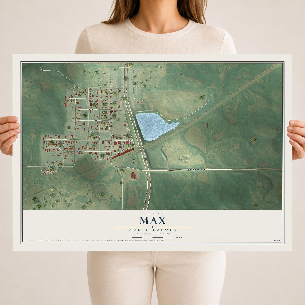 Map of Max, North Dakota, 18 x 24 inch unframed archival matte print