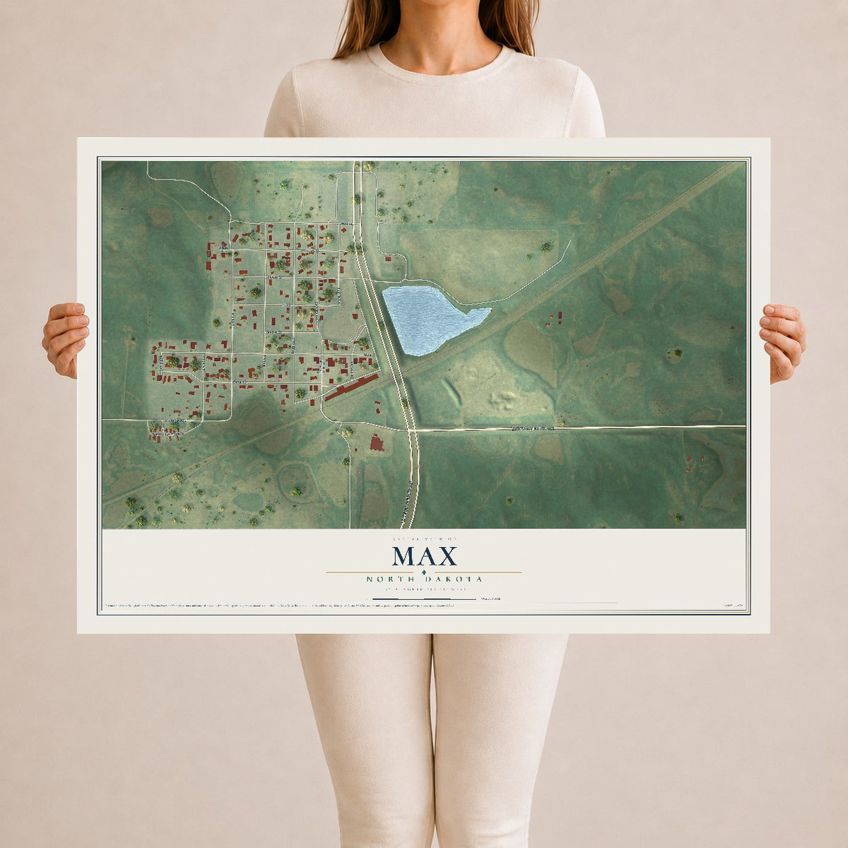 Map of Max, North Dakota, 24 x 36 inch unframed archival matte print