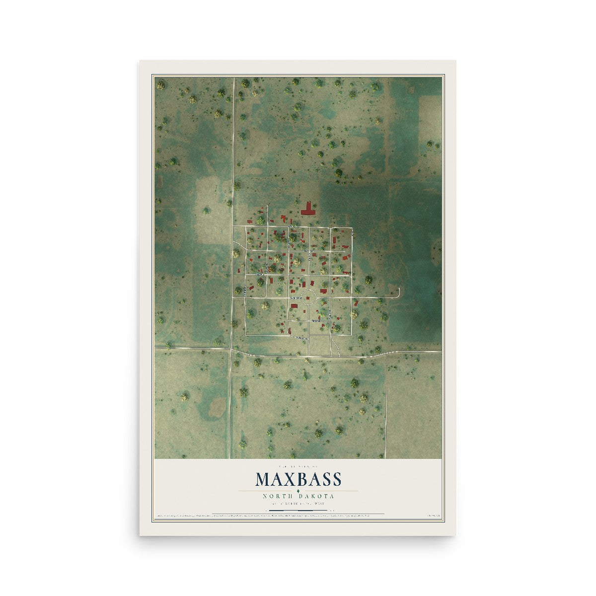 Map of Maxbass, North Dakota, 12 x 18 inch unframed archival matte print