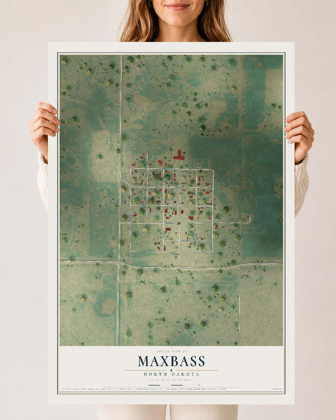 Map of Maxbass, North Dakota, 24 x 36 inch unframed archival matte print