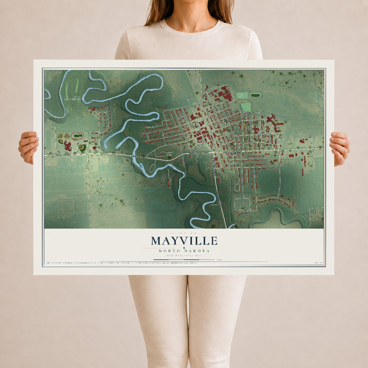 Map of Mayville, North Dakota, 24 x 36 inch unframed archival matte print