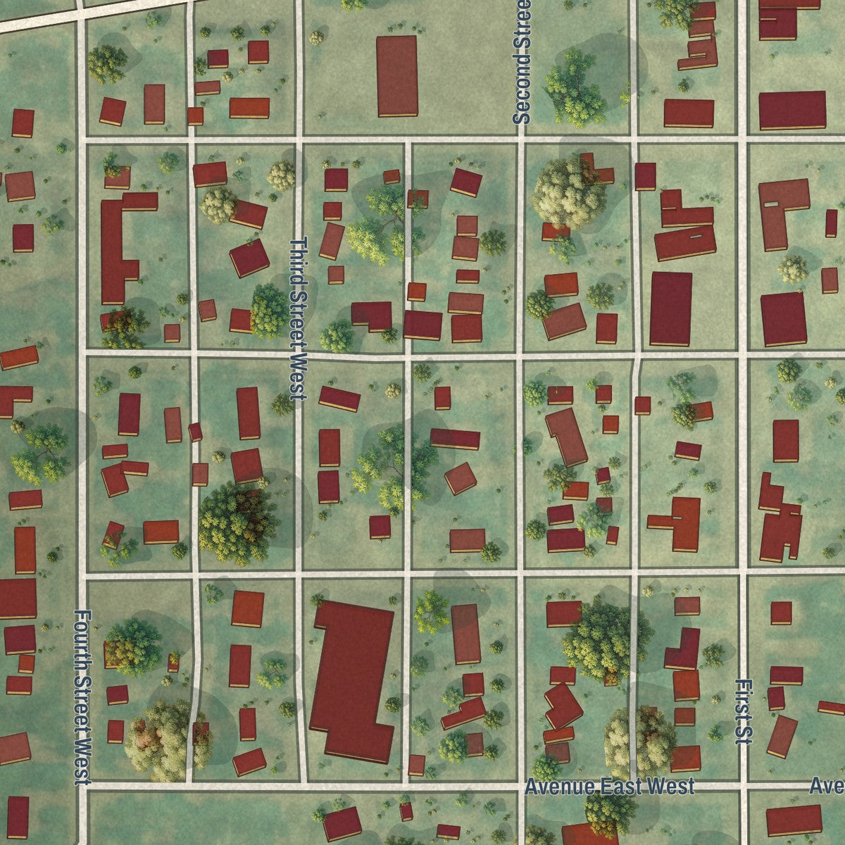 Close-up of the map of McClusky, North Dakota print showing street and building detail