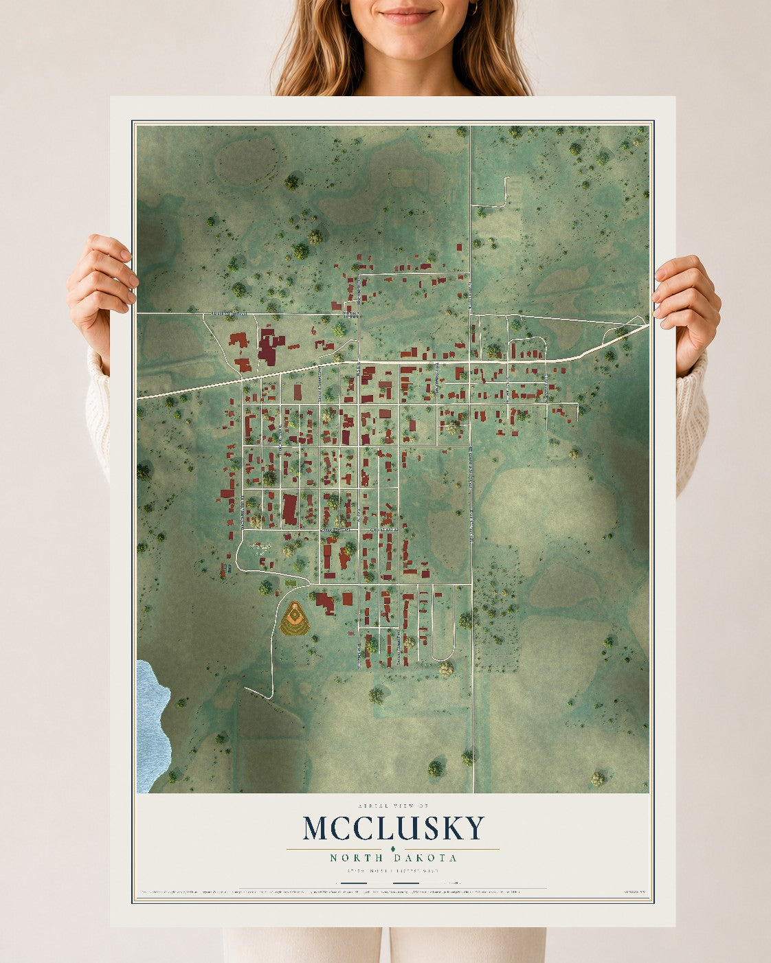 Map of McClusky, North Dakota, 24 x 36 inch unframed archival matte print