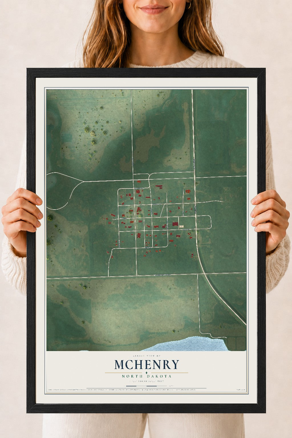 Map of McHenry, North Dakota, 18 x 24 inch print in a black wood frame