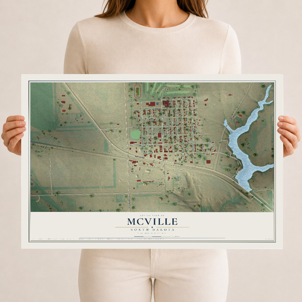 Map of McVille, North Dakota, 12 x 18 inch unframed archival matte print