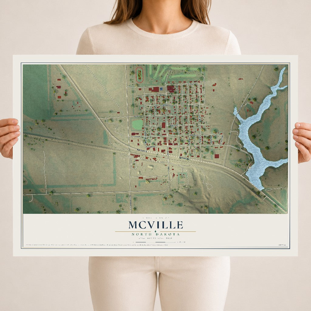 Map of McVille, North Dakota, 18 x 24 inch unframed archival matte print