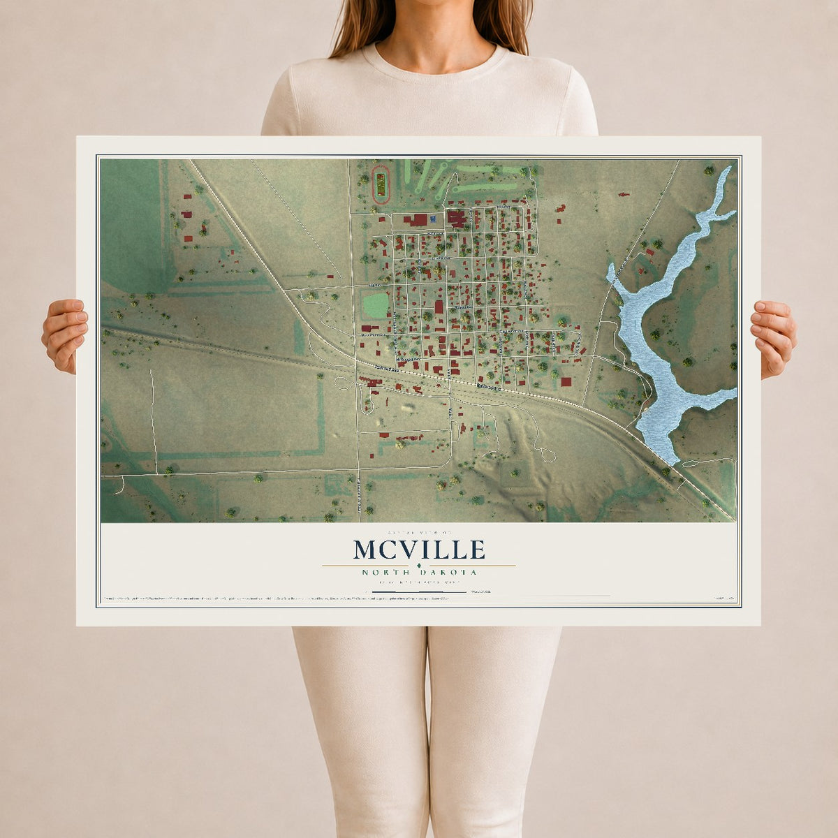 Map of McVille, North Dakota, 24 x 36 inch unframed archival matte print