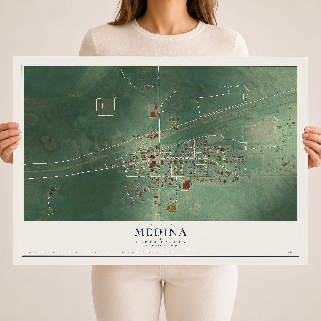 Map of Medina, North Dakota, 18 x 24 inch unframed archival matte print