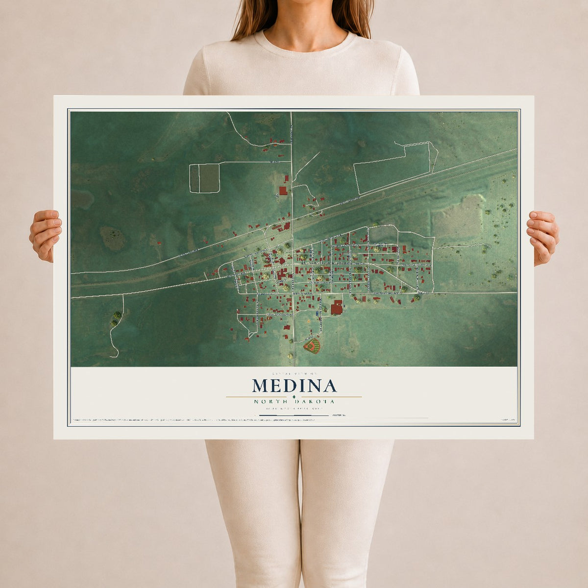 Map of Medina, North Dakota, 24 x 36 inch unframed archival matte print