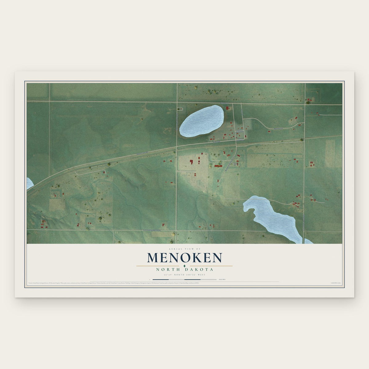 Menoken, North Dakota map print, the full design