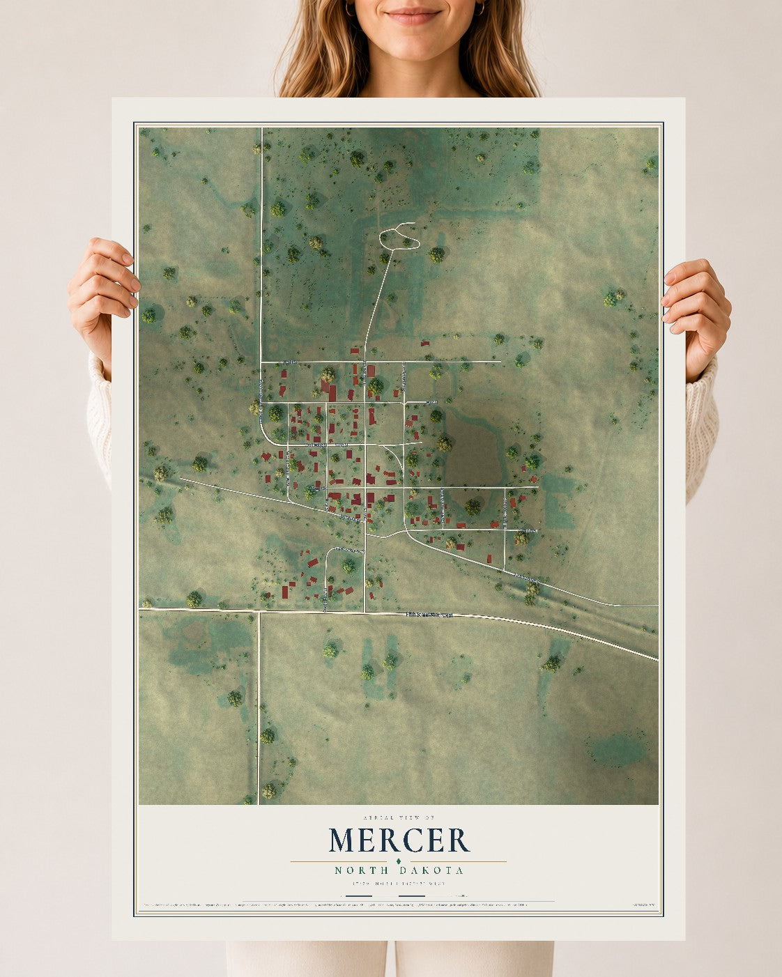 Map of Mercer, North Dakota, 24 x 36 inch unframed archival matte print