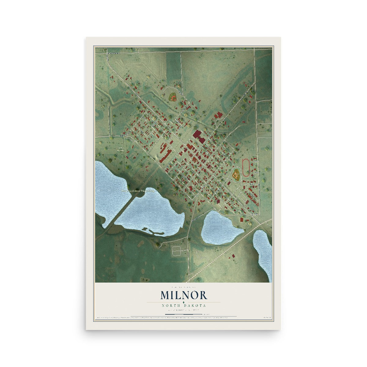 Map of Milnor, North Dakota, 12 x 18 inch unframed archival matte print