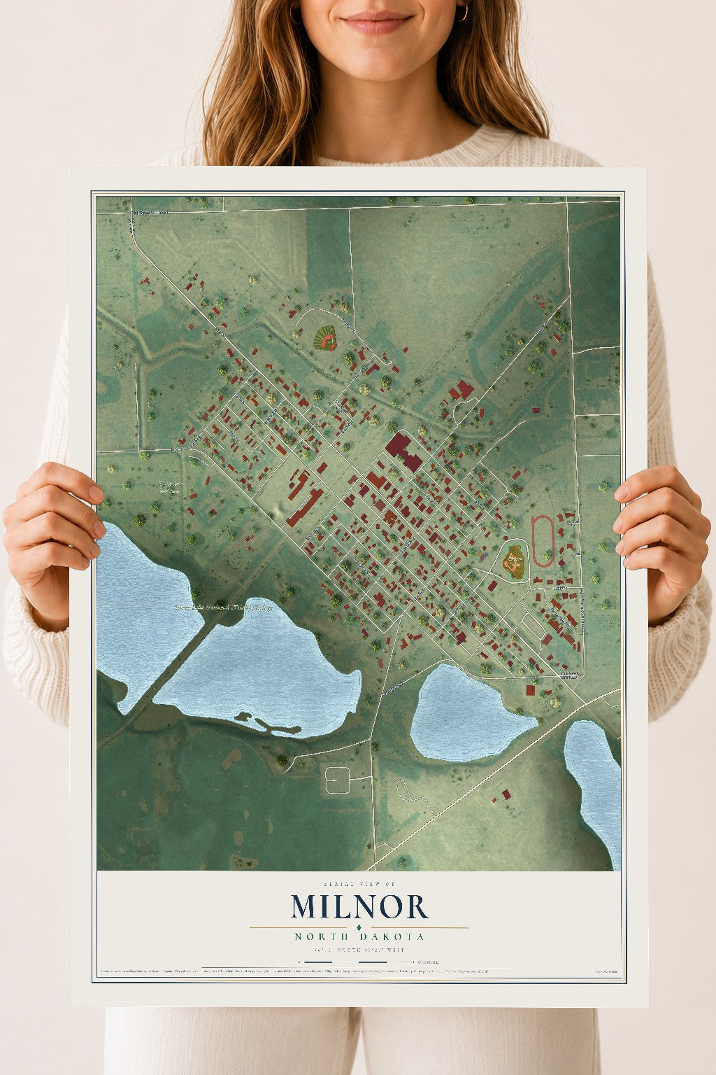 Map of Milnor, North Dakota, 18 x 24 inch unframed archival matte print