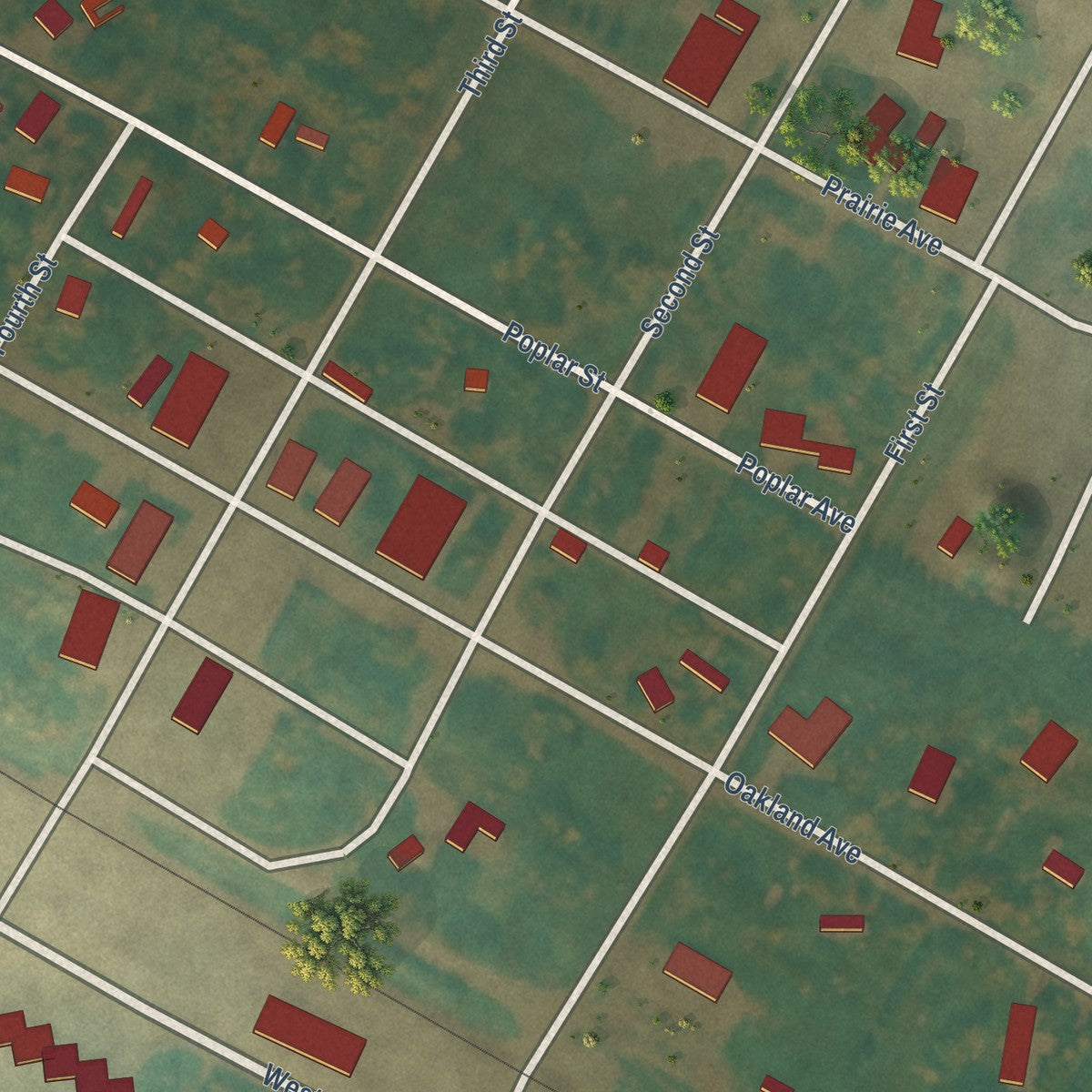 Close-up of the map of Milton, North Dakota print showing street and building detail