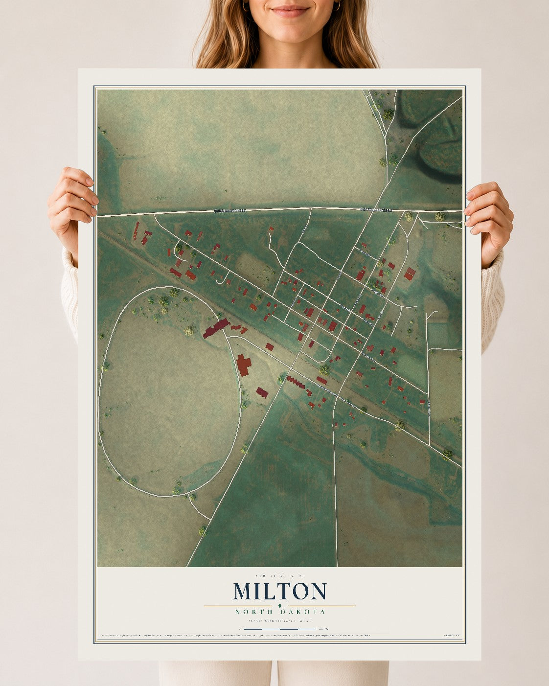 Map of Milton, North Dakota, 24 x 36 inch unframed archival matte print