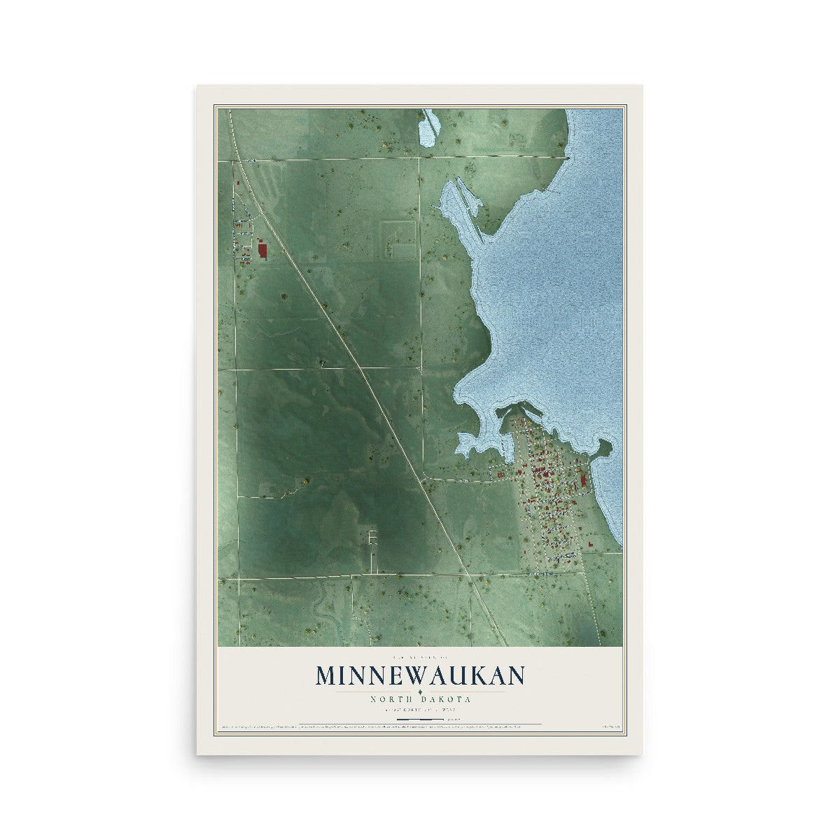 Map of Minnewaukan, North Dakota, 12 x 18 inch unframed archival matte print