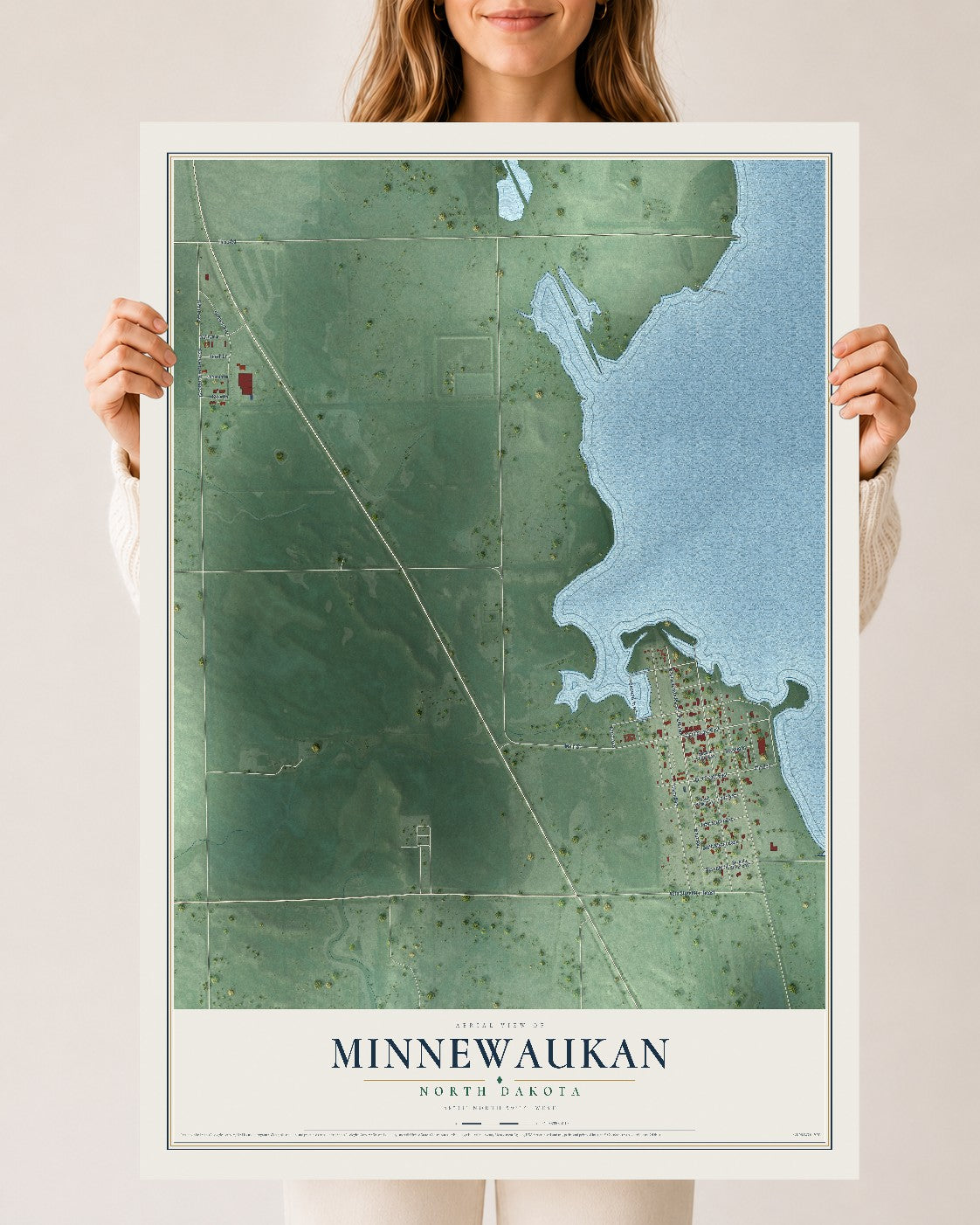Map of Minnewaukan, North Dakota, 24 x 36 inch unframed archival matte print