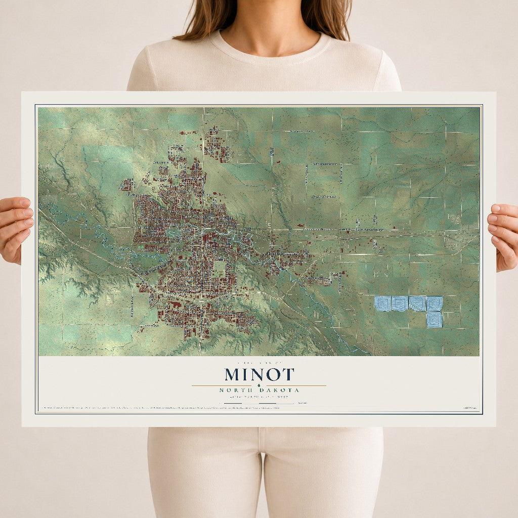 Map of Minot, North Dakota, 18 x 24 inch unframed archival matte print
