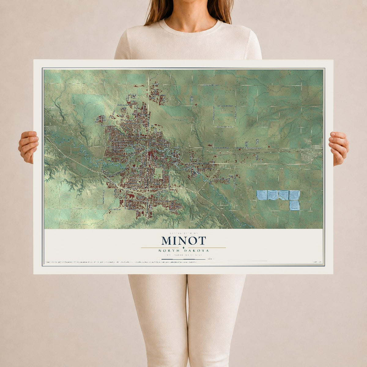 Map of Minot, North Dakota, 24 x 36 inch unframed archival matte print