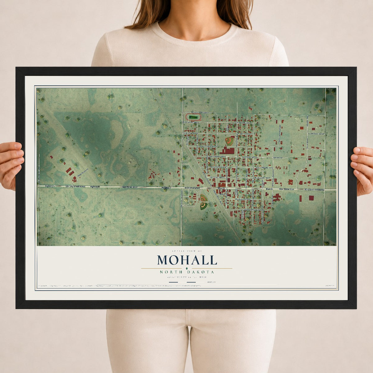 Map of Mohall, North Dakota, 18 x 24 inch print in a black wood frame