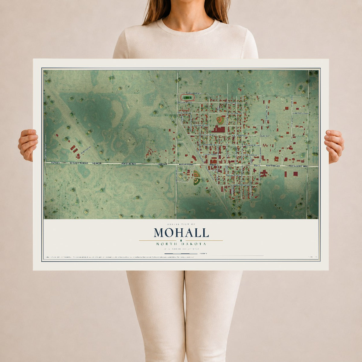 Map of Mohall, North Dakota, 24 x 36 inch unframed archival matte print