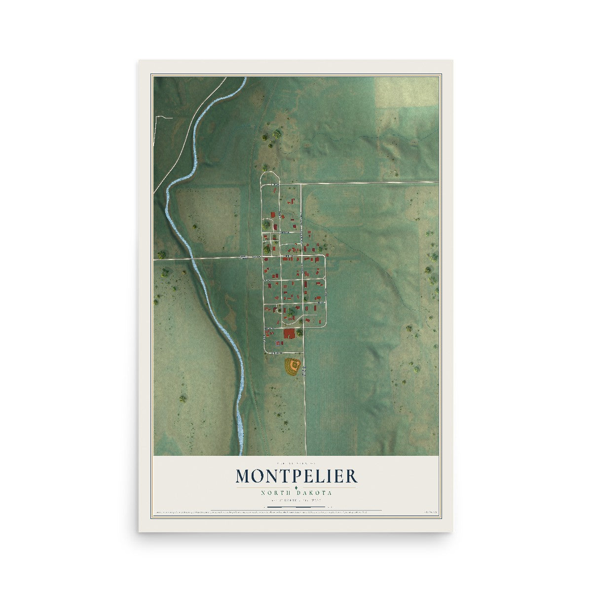 Map of Montpelier, North Dakota, 12 x 18 inch unframed archival matte print