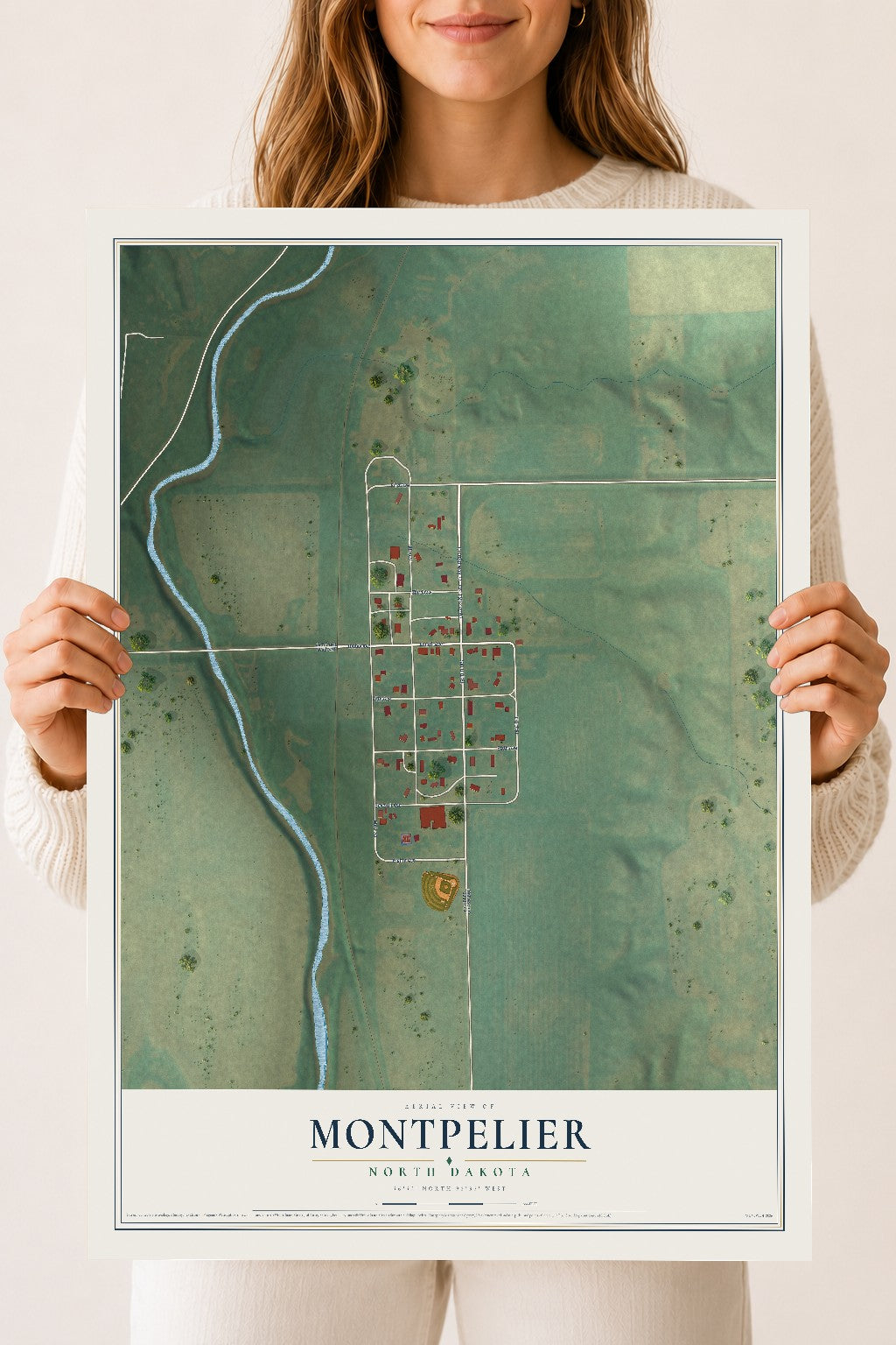 Map of Montpelier, North Dakota, 18 x 24 inch unframed archival matte print